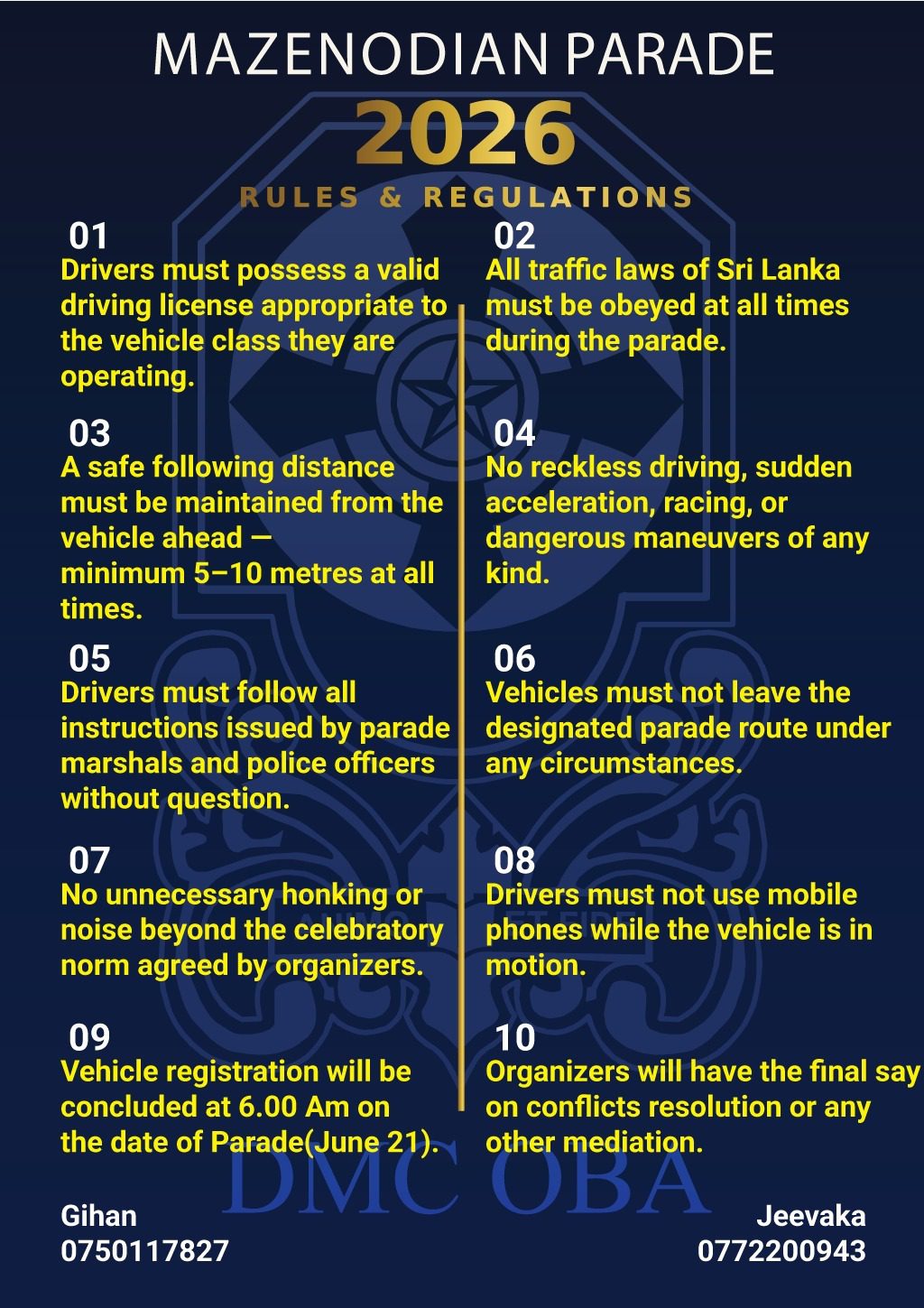 vehicle parade 2026 rules and regulations